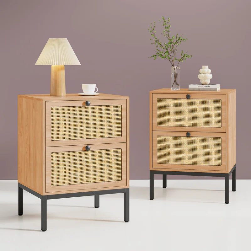 Bosonohy Boho Natural Rattan 2-Drawer Nightstand
