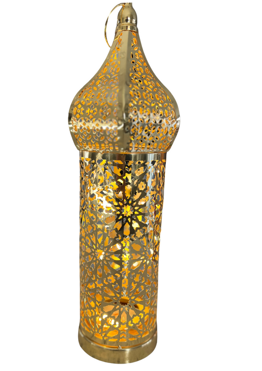 Large Mosaic Lantern - Gold with LED Light and Battery Operated