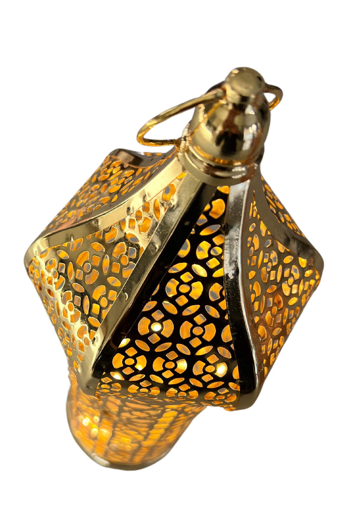 Large Mosaic Lantern - Gold with LED Light and Battery Operated