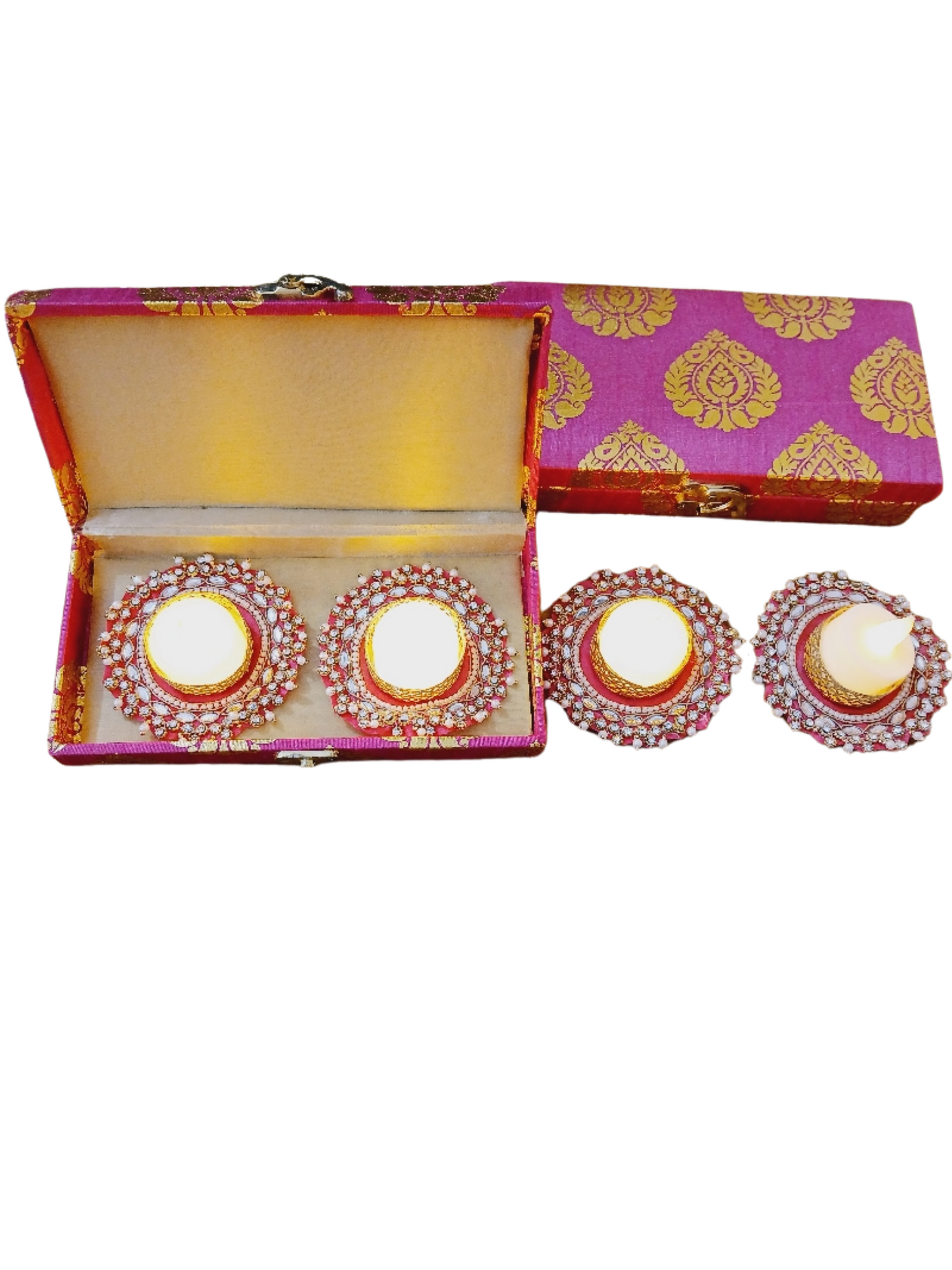 Pink Diwali Gift Box Set with 2 Decorative Diyas