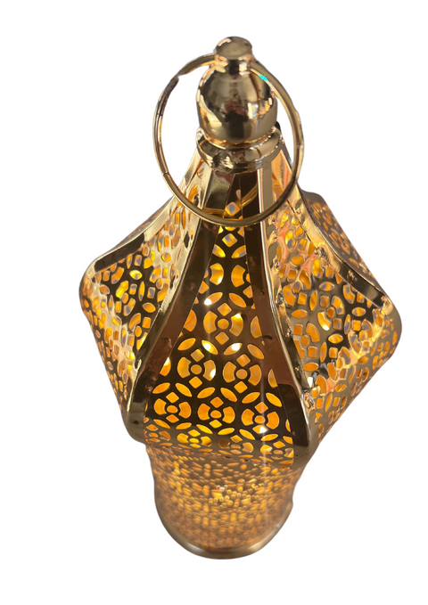 Medium Mosaic Lantern - Gold with LED Light and Battery Operated