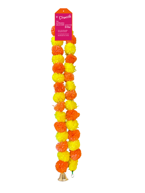 Single Strand Yellow & Orange Marigold Garland with Metal Bell
