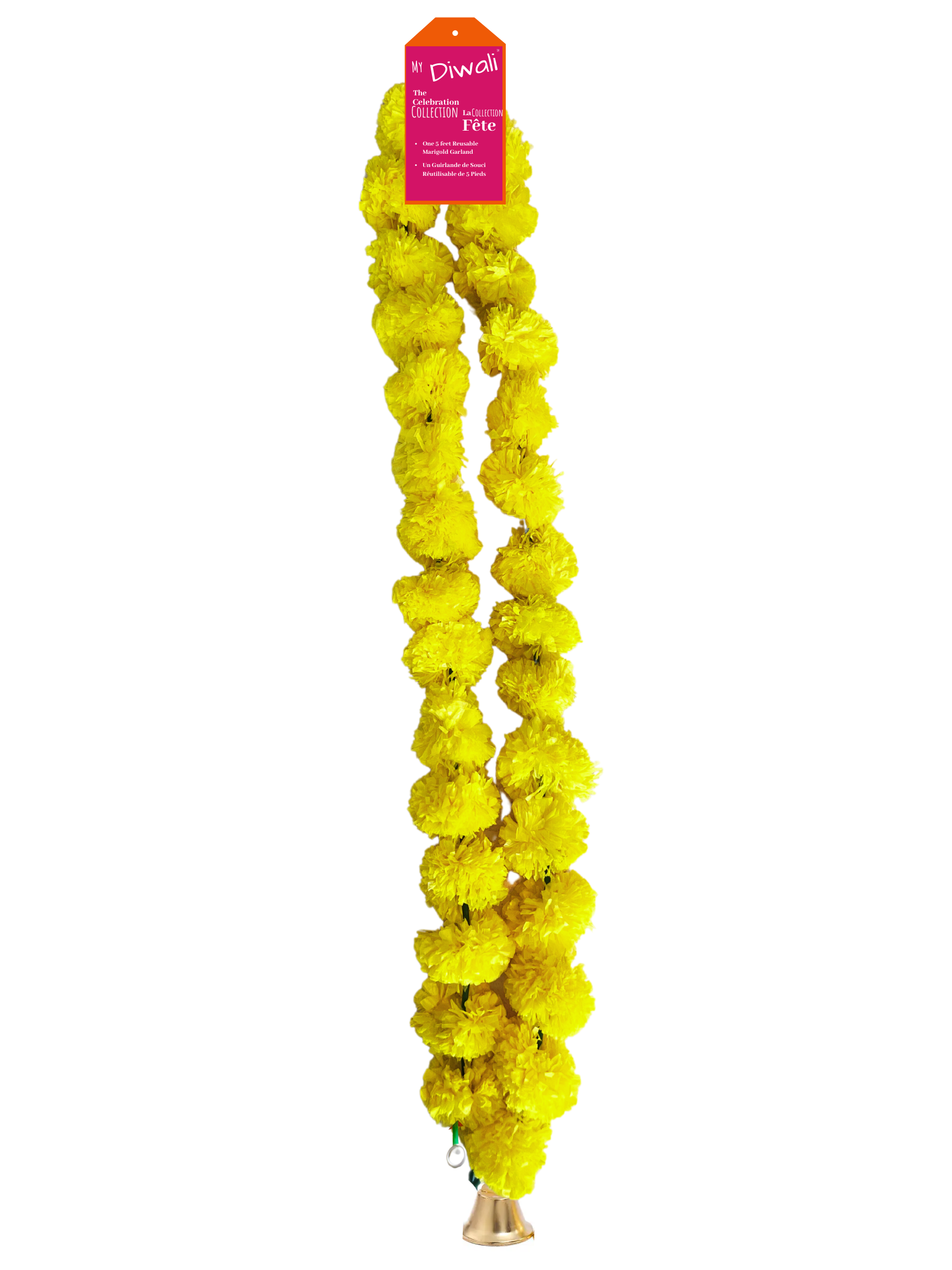 Single Strand Yellow Marigold Garland with Bell