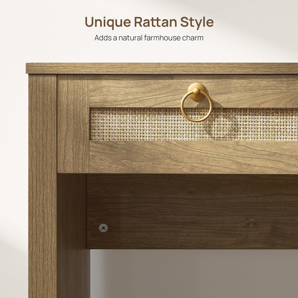 60" Rattan Computer Desk Writing Table with Storage: Long Home Office Desk with 3 Drawers, Farmhouse Executive Desk Console Table for Living Room, Office (Carbon Cherry, 1 Piece)