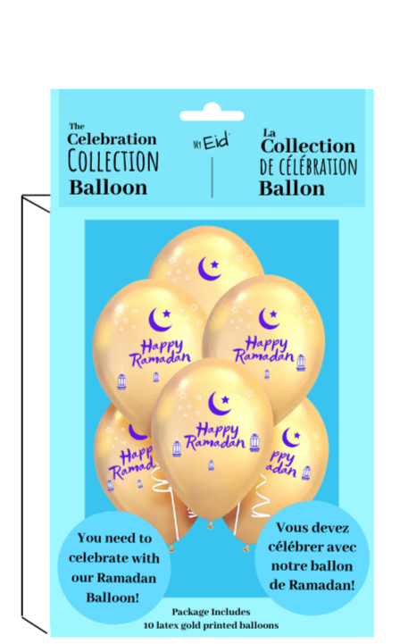 Happy Ramadan Balloons - 10,  Twelve Inch balloons per package