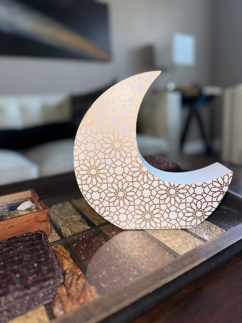 Crescent Moon Charity (Sadaqah) Coin Bank - White and Rose Gold
