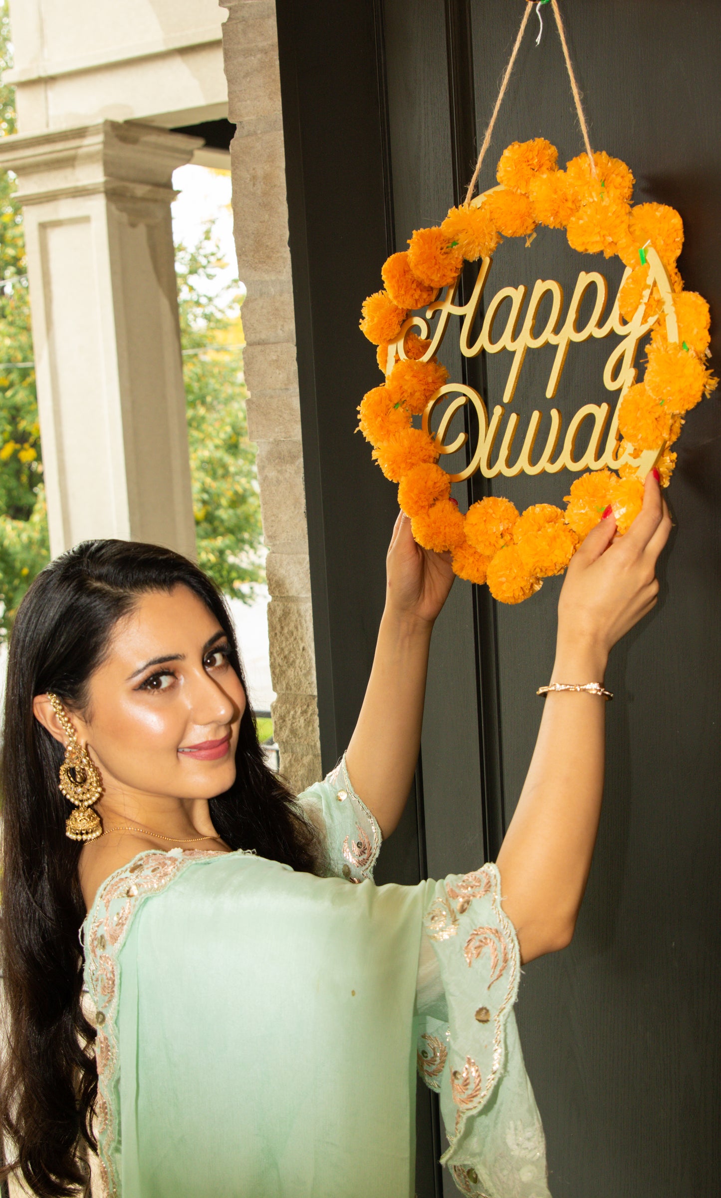 Traditional Gold Happy Diwali Round Door Sign