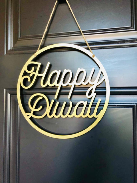 Traditional Gold Happy Diwali Round Door Sign