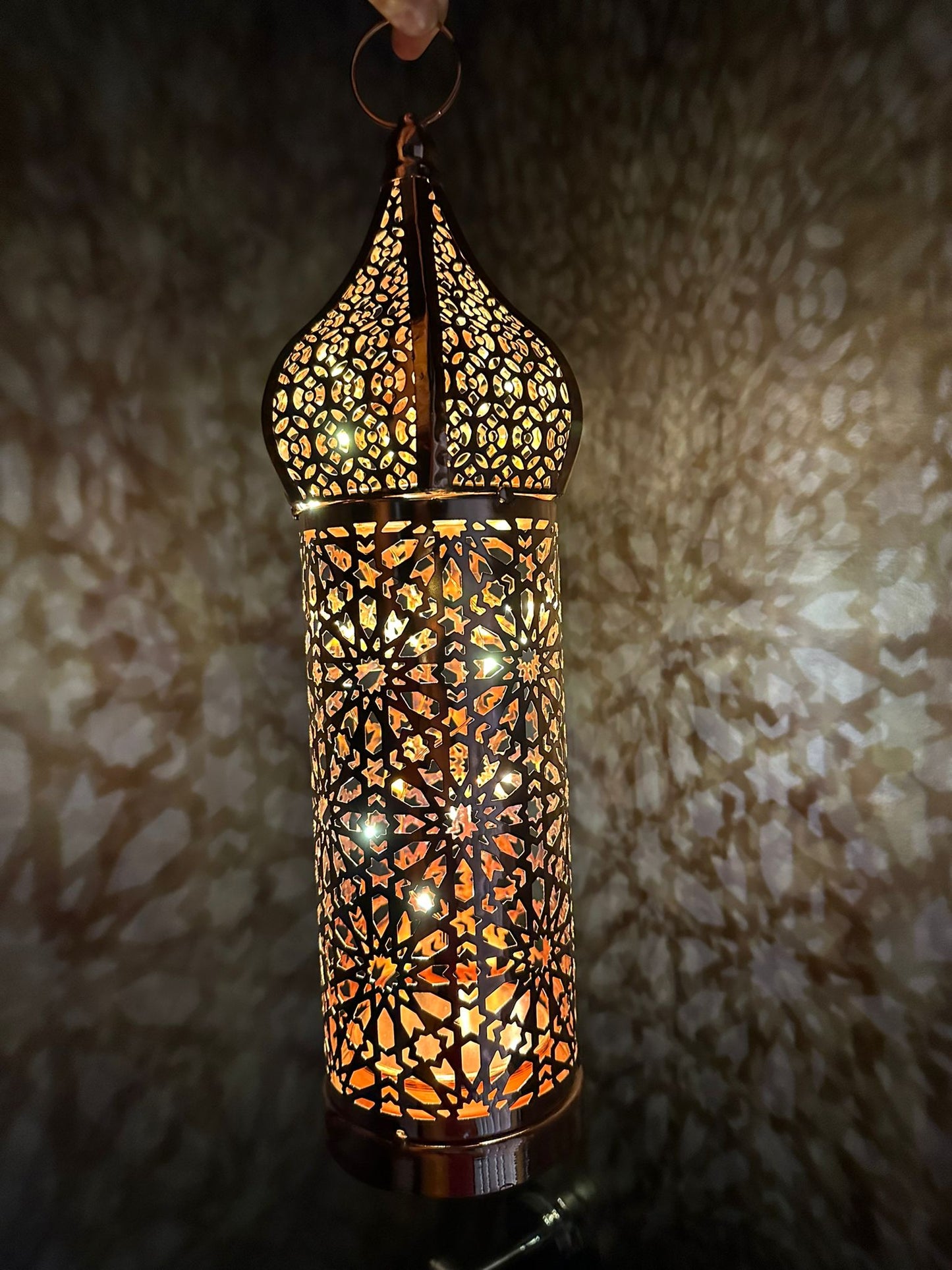 Large Mosaic Lantern - Rose Gold with LED Light and Battery Operated