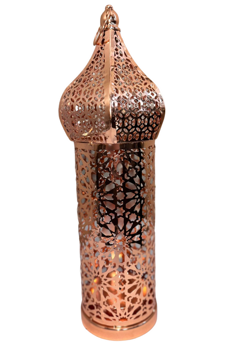 Large Mosaic Lantern - Rose Gold with LED Light and Battery Operated