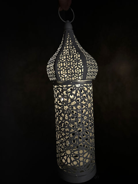 Large Mosaic Lantern - White with LED Light and Battery Operated