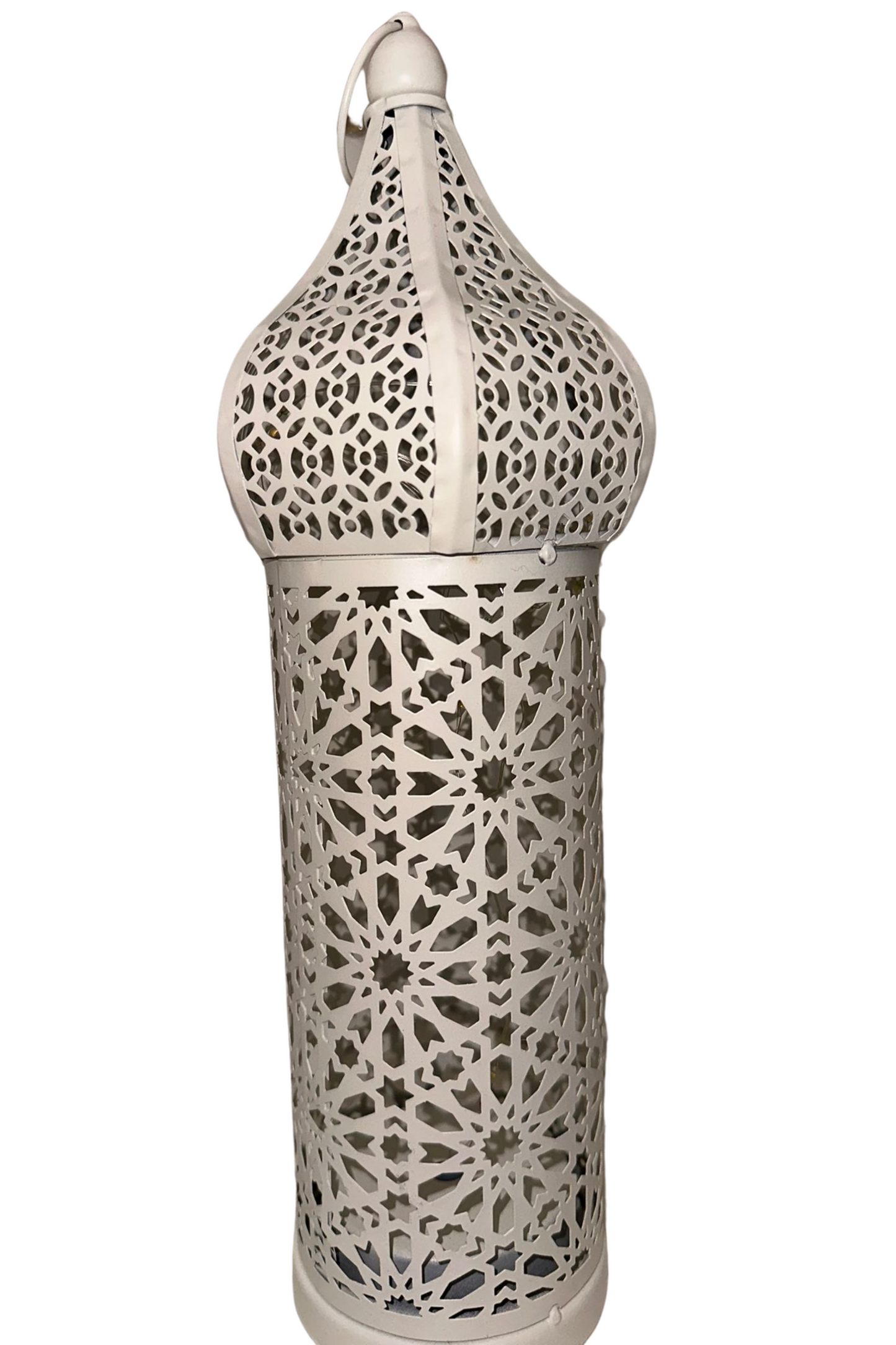 Large Mosaic Lantern - White with LED Light and Battery Operated