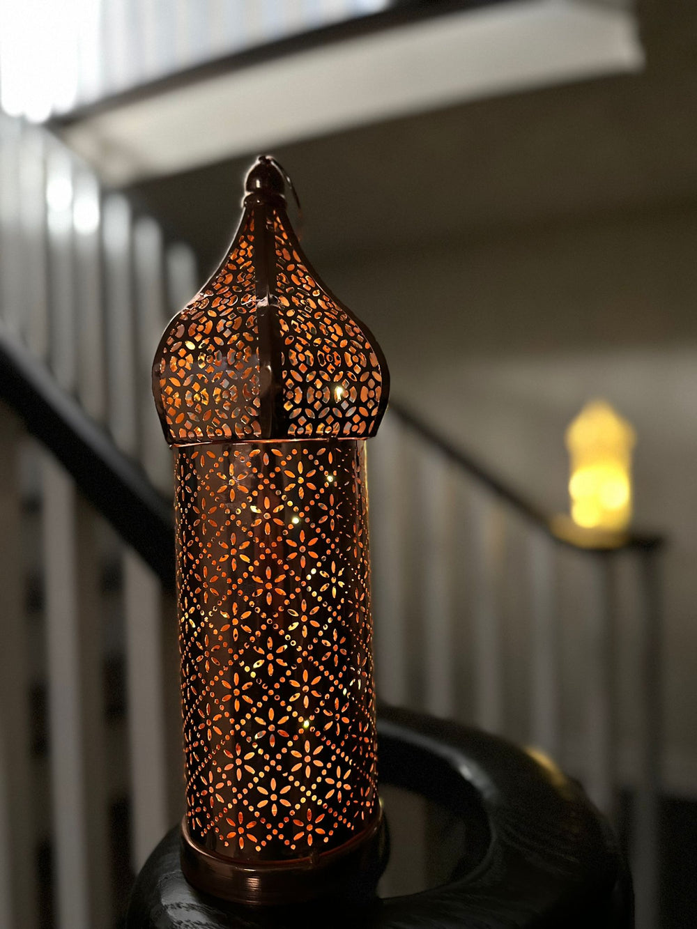 Medium Mosaic Lantern - Rose Gold with LED Light and Battery Operated