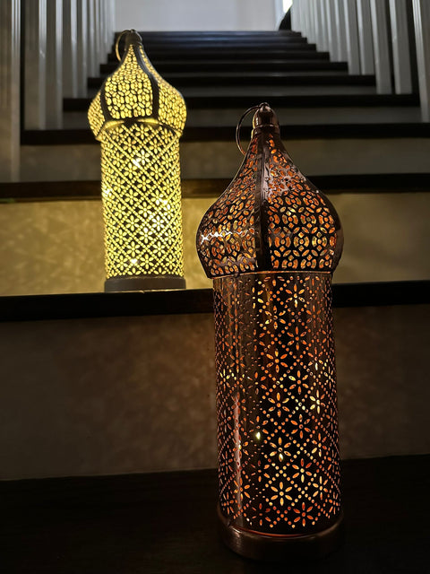 Medium Mosaic Lantern - Rose Gold with LED Light and Battery Operated