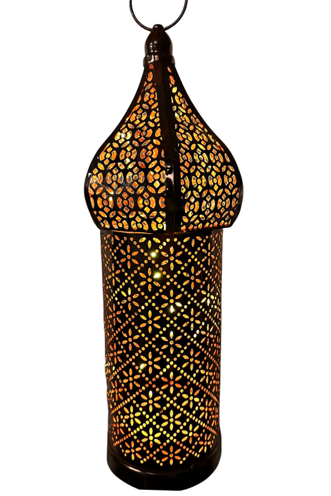 Medium Mosaic Lantern - Rose Gold with LED Light and Battery Operated