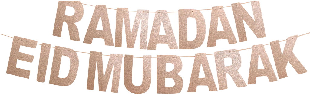 Two Silver Shiny Banners: Ramadan Mubarak and Eid Mubarak