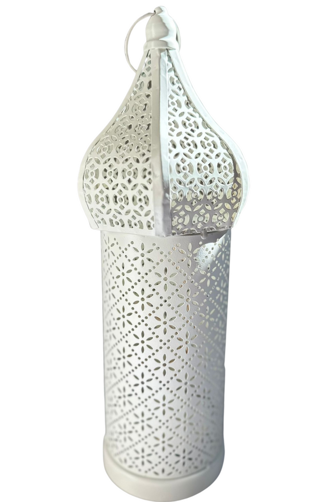 Medium Mosaic Lantern - White with LED Light and Battery Operated