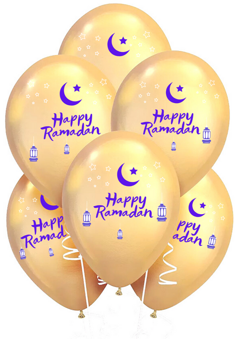 Gold Cursive Eid Mubarak and Ramadan Kareem Banner + 2 BALLOON SETS