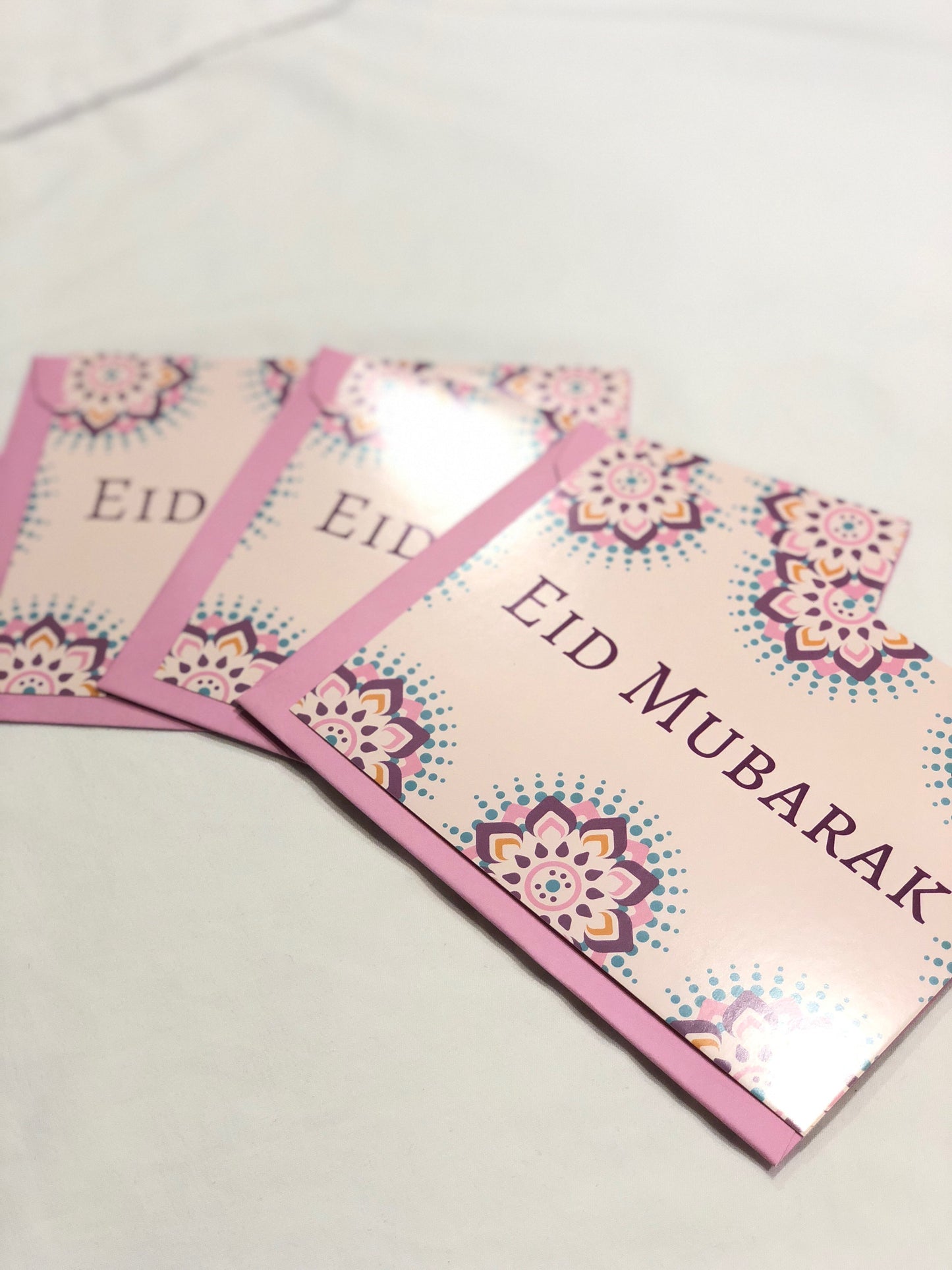 Pretty Pink Eid Mubarak Cards: 3 Blank Greeting Cards per Package