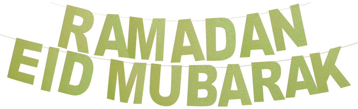 Two Lime Green Sparkle Banners: Ramadan Mubarak and Eid Mubarak Banners