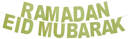 Two Lime Green Sparkle Banners: Ramadan Mubarak and Eid Mubarak Banners